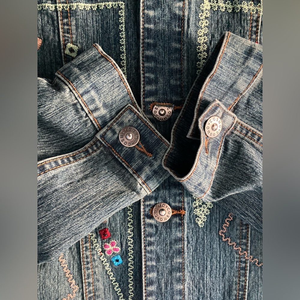 Cosmopolitan womens SZ M blue jean Floral Embroidered Jacket Vintage Beautiful - Picture 3 of 12